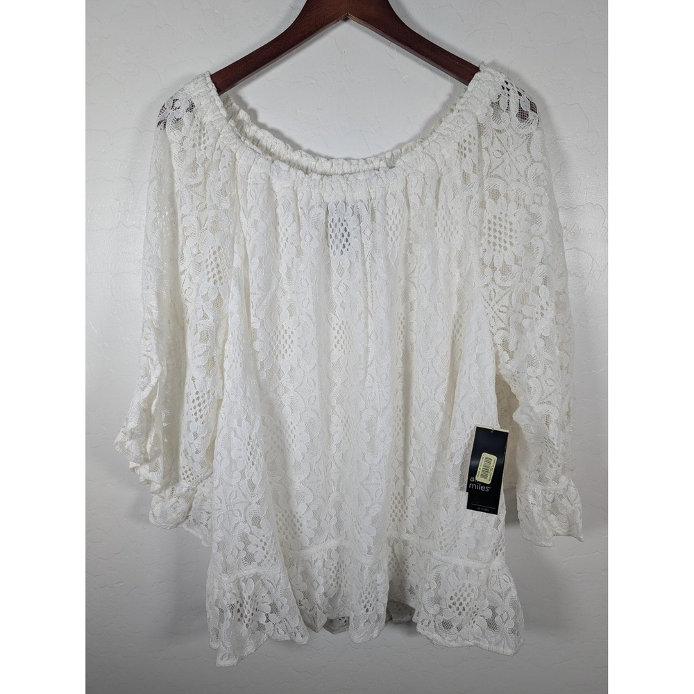 Ali Miles Blouse Womens XL White Lace 3/4 Sleeve Boho Off Shoulder Top New